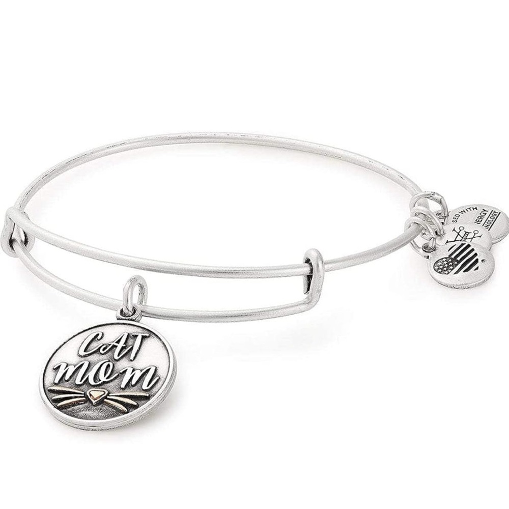 NWT and box. Alex and Ani Cat Mom Charm bangle bracelet. Silver.